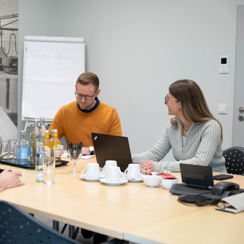 Vertriebsmitarbeiter bei Renzmann beraten Kunden zur besten Destillationsanlage für ihren Anwendungsfall.