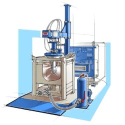 Illustration der industrielle Waschmaschine SP für die Innenreinigung von Containern und IBCs auf Metall