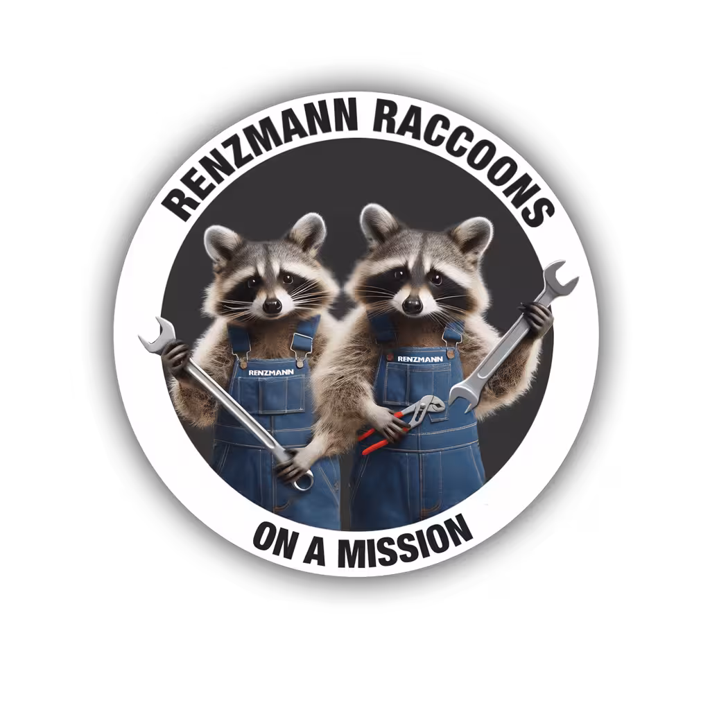 Zwei Waschbären mit Werkzeug im Logo
